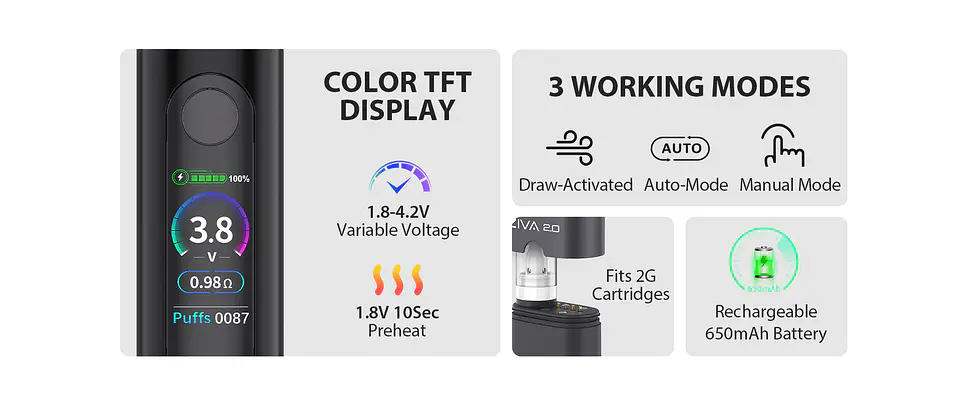Vaporizador Incognito Yocan ZIVA 2.0 - Pantalla Led -Sistema Auto Draw 9