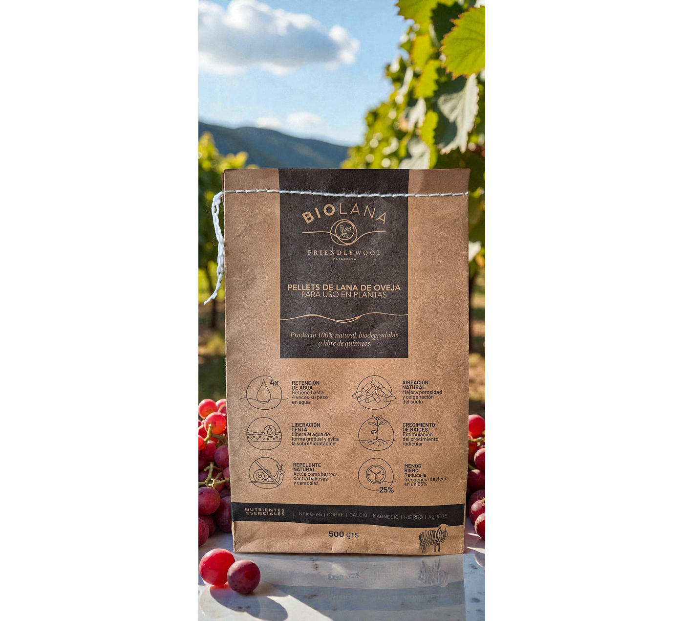 BIOLANA - Pellets de lana de oveja para uso en plantas - 500grs