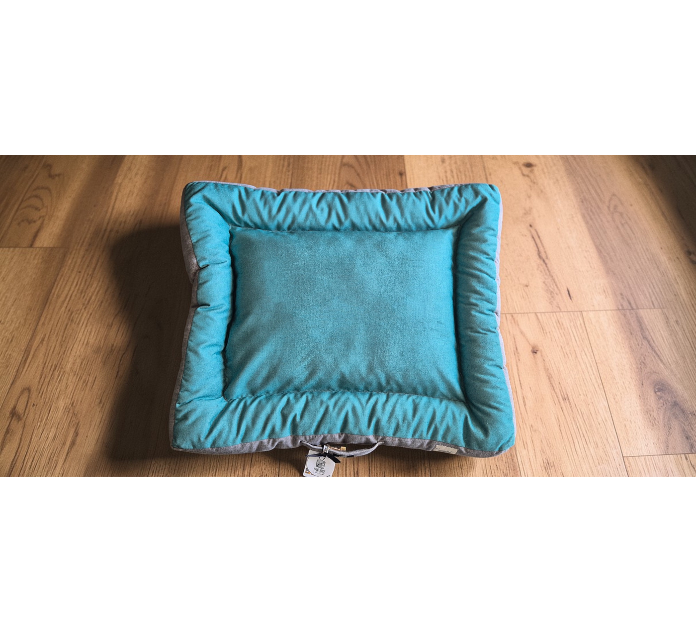 Cama rectangular para mascotas M - Verde/Gris - Lana natural de oveja Corriedale - Certified Wildlife Friendly®