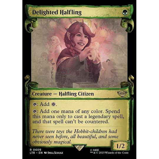 Delighted Halfling (0609 - Scroll Showcase - Silver Foil) - The Lord of the Rings: Tales of Middle-earth Variants Foil (inglés)