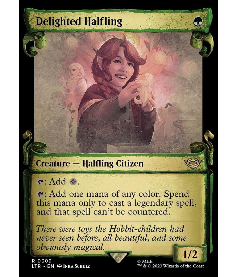 Delighted Halfling (0609 - Scroll Showcase - Silver Foil) - The Lord of the Rings: Tales of Middle-earth Variants Foil (inglés)