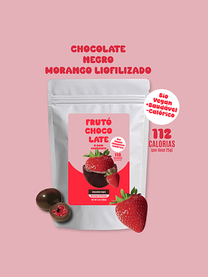 Chocolate negro e morango liofilizado