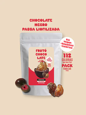 Chocolate negro e passas liofilizadas