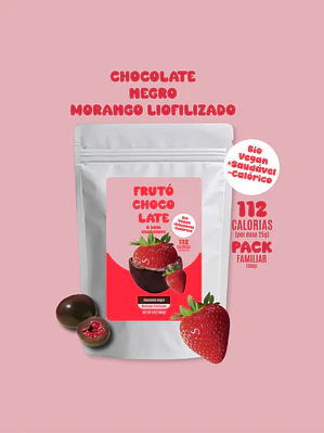 Chocolate negro e morango liofilizado