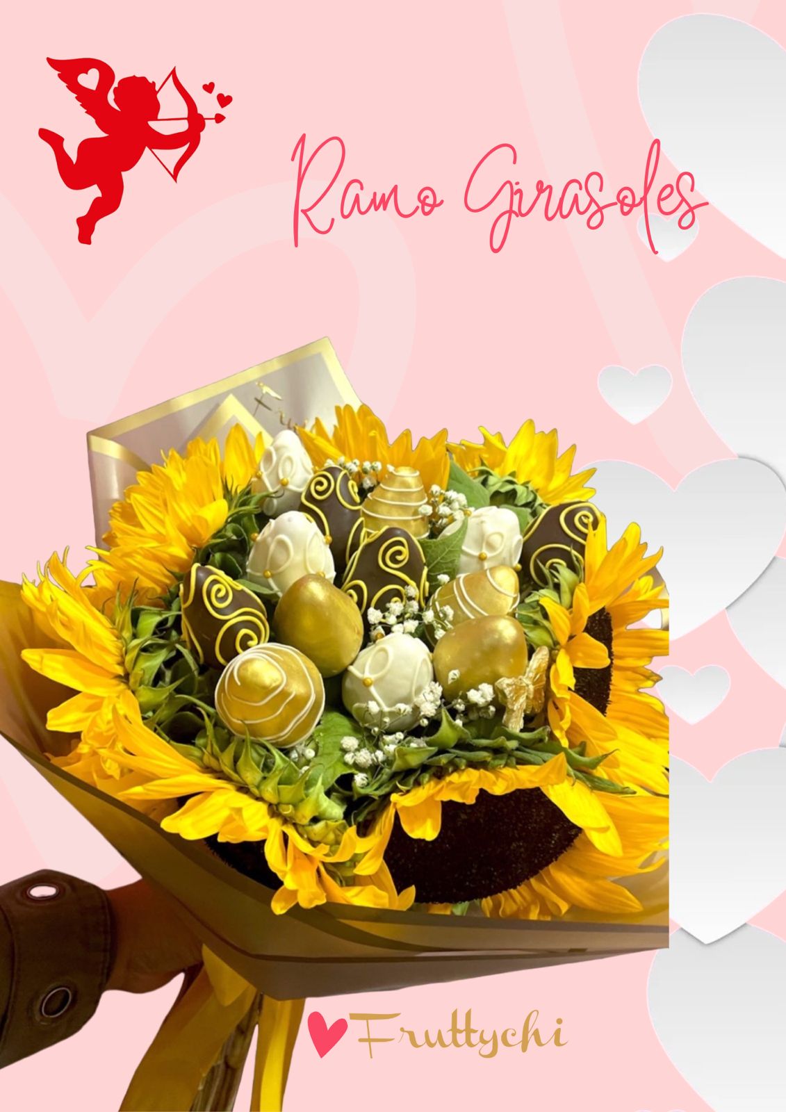 Ramo Eterno de Girasoles y Margaritas con Corazón Tejido