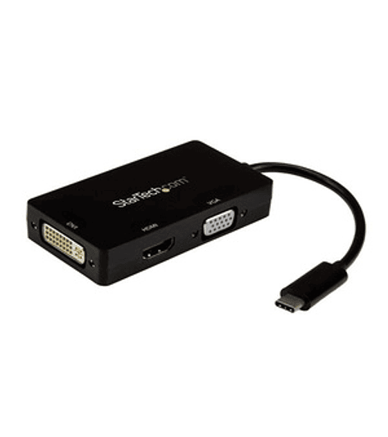 Adaptador Multipuertos USB-C a HDMI DVI y VGA - Mini Adaptador Gráfico Externo USB Tipo C para Viajes