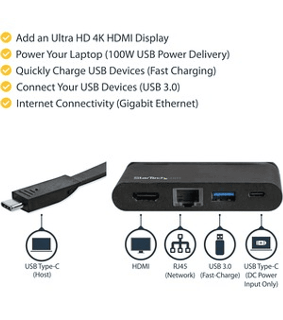 Adaptador Multipuertos USB-C con HDMI 1xA - 1xC - PD 3.0 de 100W
