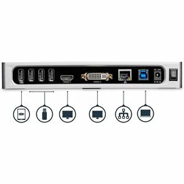 Base de Conexión StarTech.com USB 3.0 para Portátil HDMI DVI VGA RJ-45 7 Puertos USB 3