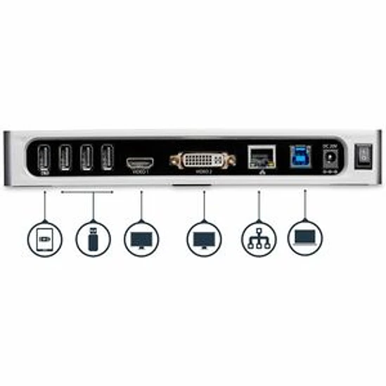 Base de Conexión StarTech.com USB 3.0 para Portátil HDMI DVI VGA RJ-45 7 Puertos USB 3