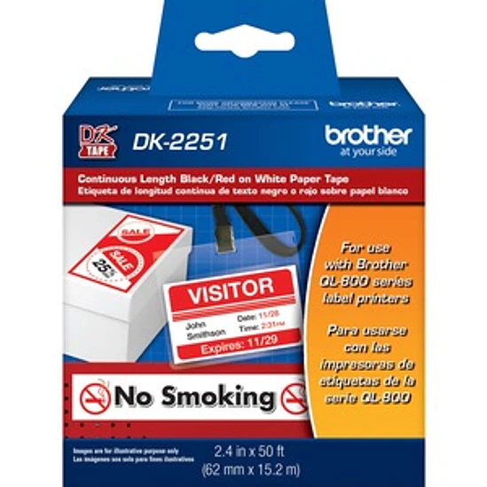 Cinta Brother DK-2251 Negro/Rojo sobre Blanco 6.2cm x 15.2m 1