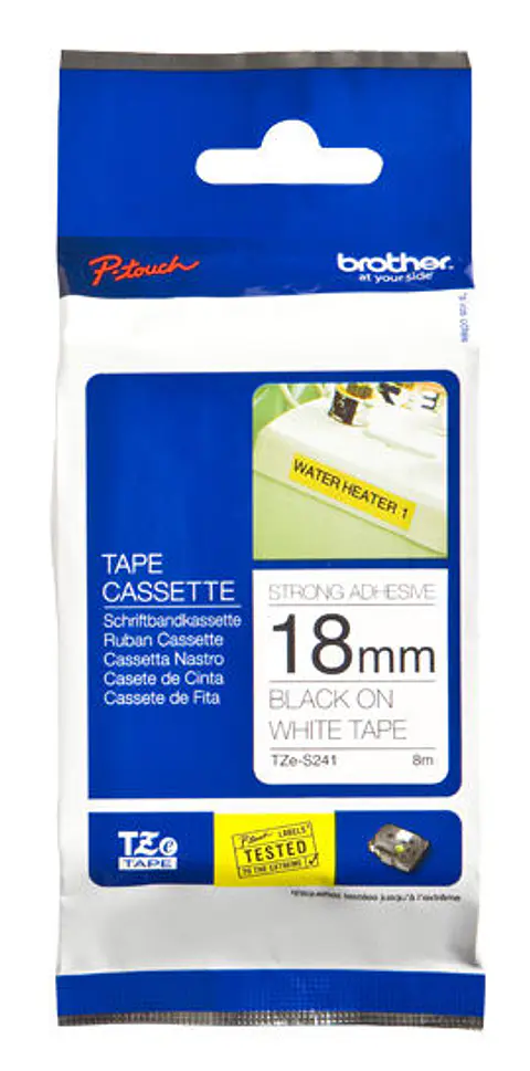 Cinta TZE-S241 Brother negro sobre Blanco de 18mm