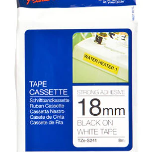 Cinta TZE-S241 Brother negro sobre Blanco de 18mm