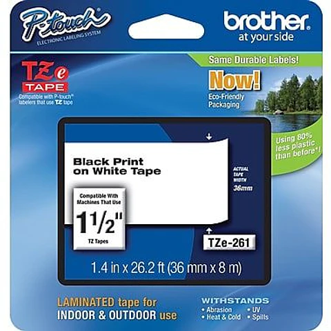 Cinta Brother TZE-261 36mm Negro sobre Blanco