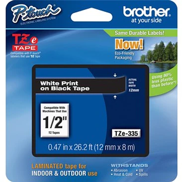 Cinta Brother TZE-335 Blanca sobre Negro 12mm 1