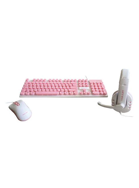 Kit Gamer Teclado Mouse Audífonos Vivitar LED Rosa 