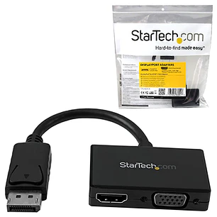 Adaptador DP de Audio/Video para Viajes - Conversor DisplayPort a HDMI o VGA - 1920x1200 1080p - Negro