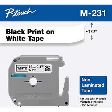 Cinta Brother M231 Negra sobre Blanco 12mm P-Touch 1