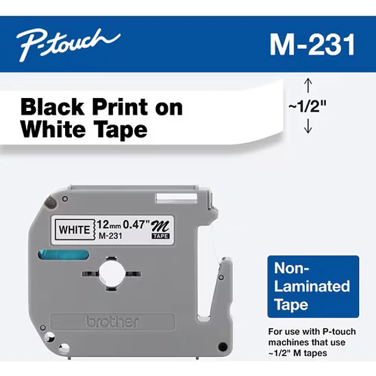 Cinta Brother M231 Negra sobre Blanco 12mm P-Touch 1