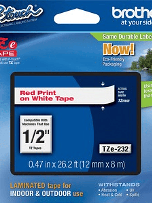 Cinta para etiquetas Brother P-touch TZE232 - 12.70mm Ancho - Rectángulo - Blanco - Laminada