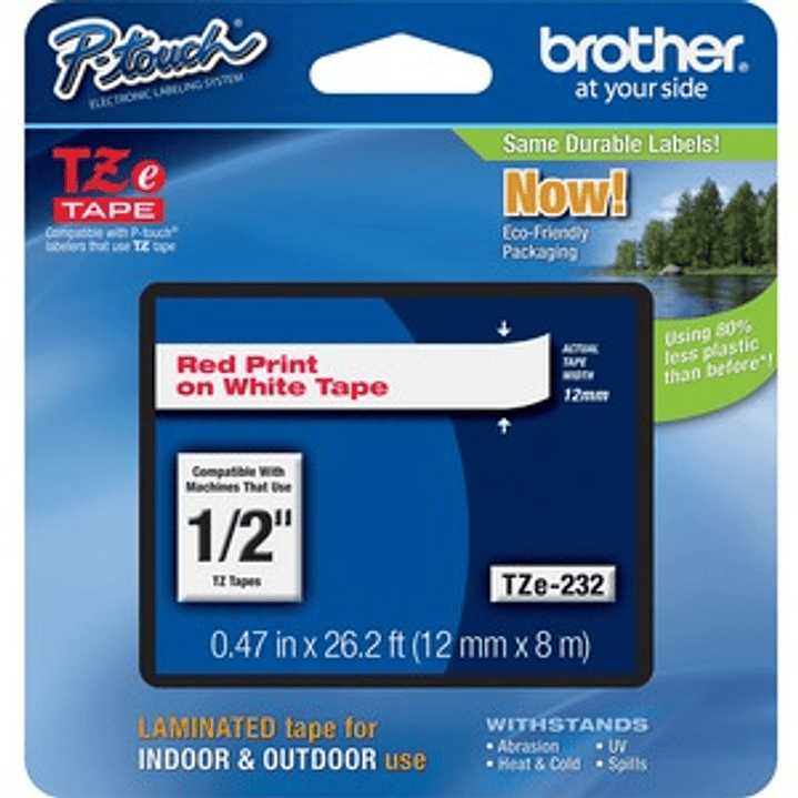 Cinta para etiquetas Brother P-touch TZE232 - 12.70mm Ancho - Rectángulo - Blanco - Laminada 1