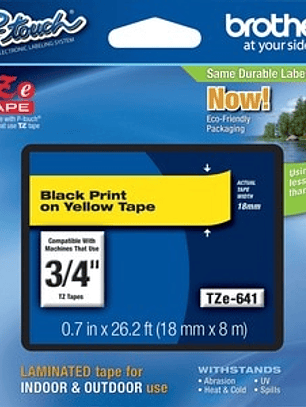 Cinta para etiquetas Brother P-touch TZE641 - 17.78mm Ancho - Rectángulo - Amarillo - Laminada