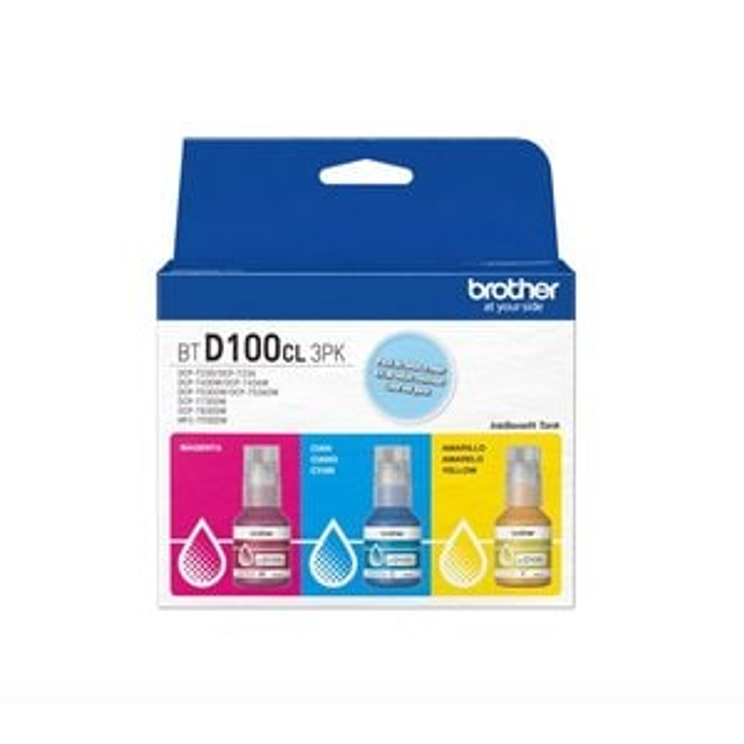 Pack Brother 3 botellas de tinta cian, magenta y amarilla BTD100CL3PK 1
