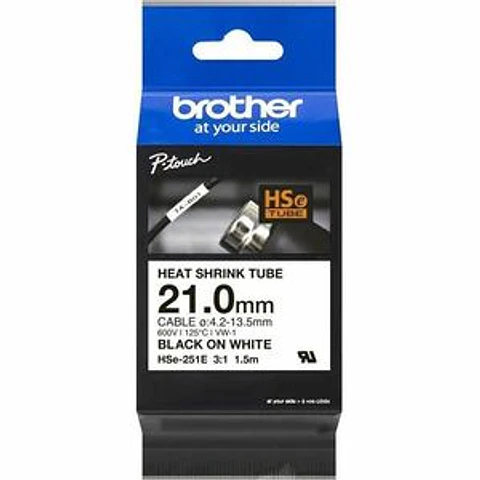 Etiqueta de cable Brother HSE251E- 17.70mm Width x 1500mm Longitud - Cinta - Negro sobre blanco