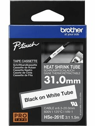 Brother Etiqueta de cable - 23.60mm Width x 1500mm Length x 20mm Diámetro - Rectángulo - Negro sobre blanco