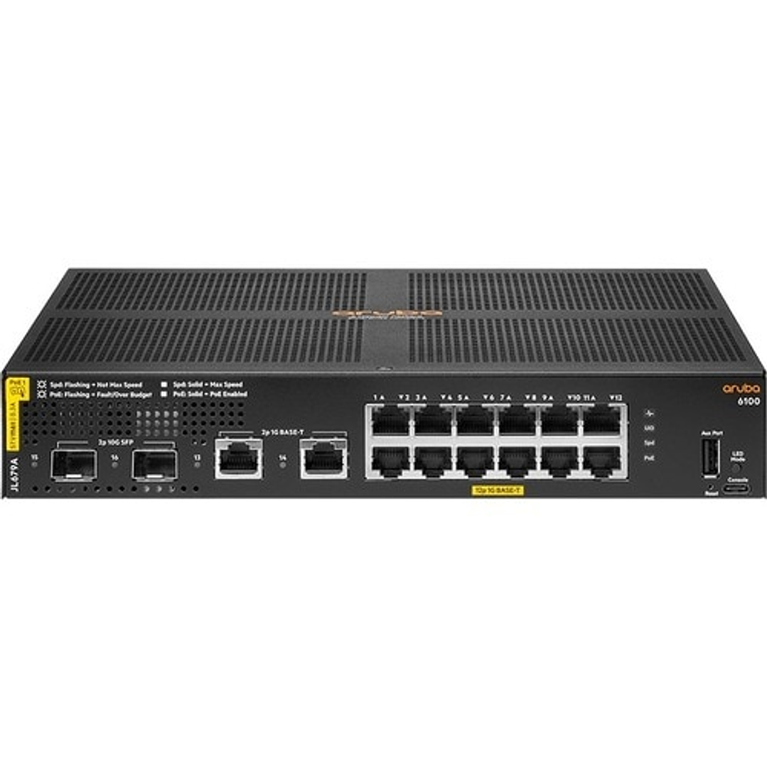 Switch Hewlett Packard Enterprise Aruba 6100 12G PoE+ 2SFP+ 139W  1