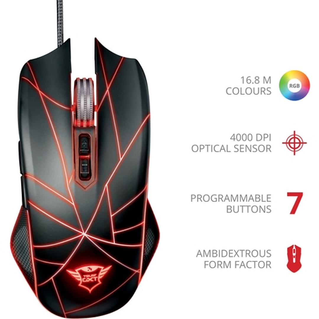 Mouse para juegos Trust Ture GXT 160 - USB 2.0 - Óptico - 7 Botón(es) - Negro - Cable - 4000 dpi - Rueda de desplazamiento - Diestro 1