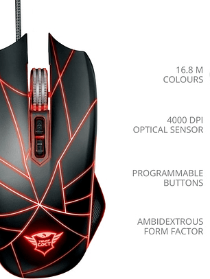 Mouse para juegos Trust Ture GXT 160 - USB 2.0 - Óptico - 7 Botón(es) - Negro - Cable - 4000 dpi - Rueda de desplazamiento - Diestro