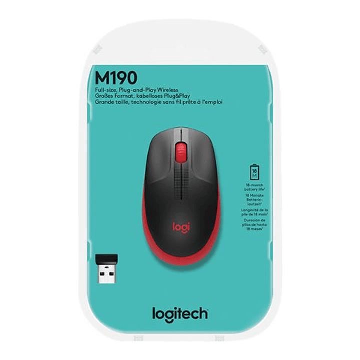 Mouse Logitech M190 Wireless Rojo inalámbrico 910-005904 1