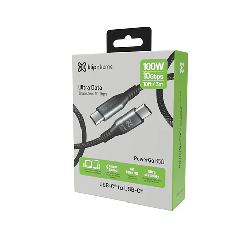 Cable Klip Xtreme Trenzado USB-C PowerGo KAC-650- 3 metros
