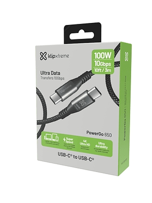 Cable Klip Xtreme Trenzado USB-C PowerGo KAC-650- 3 metros
