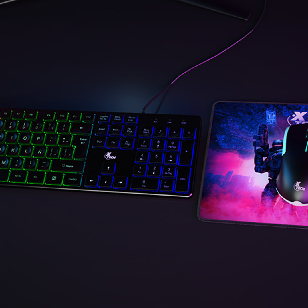 Combo para videojuegos Hasha teclado multimedia en español, mouse y alfombrilla (XTK-535S) 2