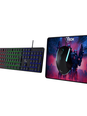 Combo para videojuegos Hasha teclado multimedia en español, mouse y alfombrilla (XTK-535S)