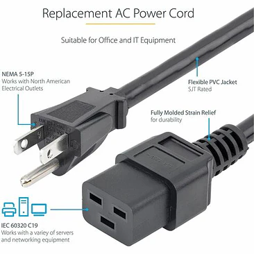 Cable Poder NEMA 5-15P a C19 3m StarTech 3