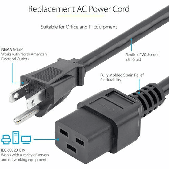 Cable Poder NEMA 5-15P a C19 3m StarTech 3