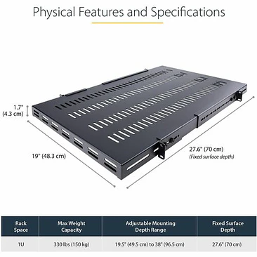 Bandeja Rack 1U Ajustable Ventilada StarTech Alta Resistencia 2