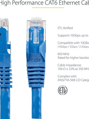 Cable de Red Cat6 15m Azul RJ45 StarTech 10Gbps
