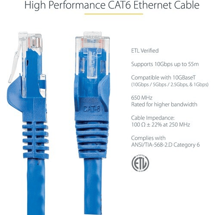 Cable de Red Cat6 15m Azul RJ45 StarTech 10Gbps 2