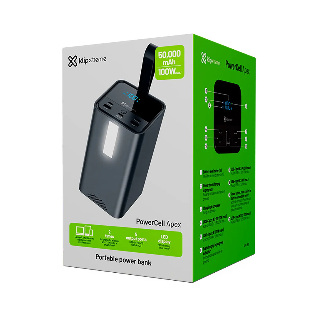 Batería Externa Power Bank Klip Xtreme KPB-900 50000mAh 100W USB-C USB-A 3