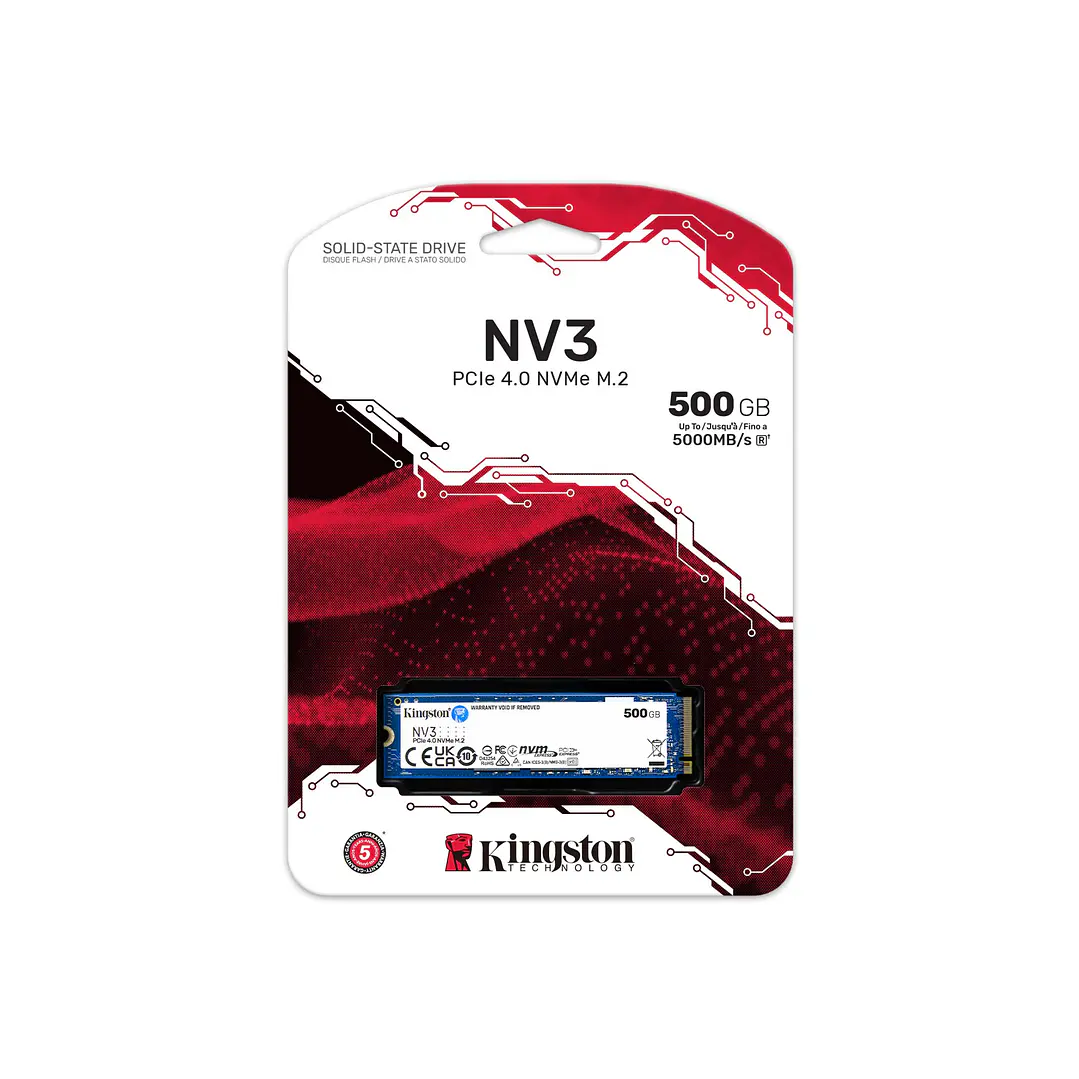 Unidad SSD Kingston NV3 500GB NVMe M.2 2280 6000MB/s SNV3S/500G 1