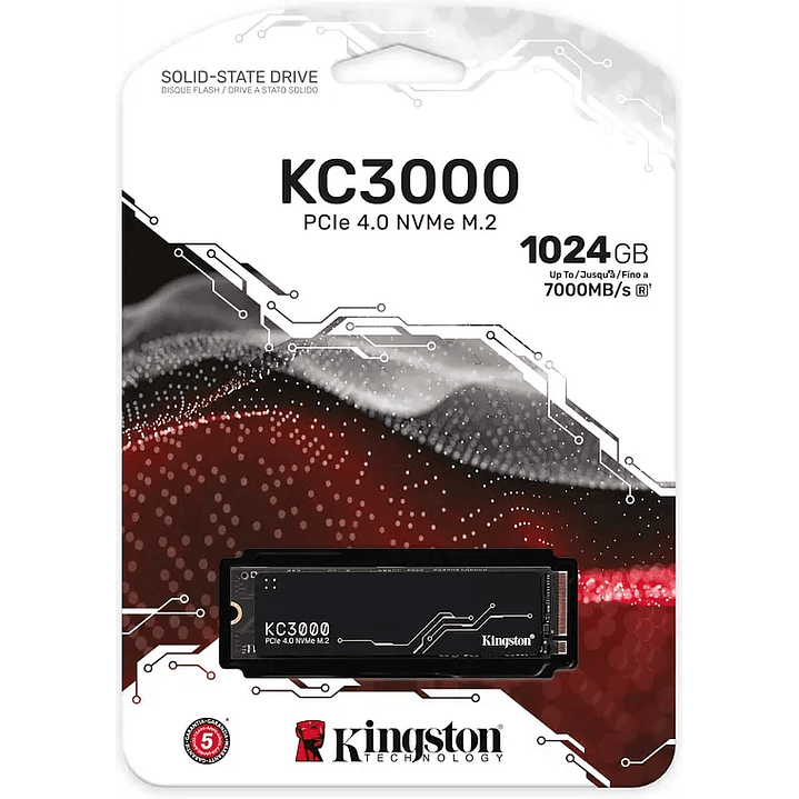 Unidad SSD Kingston KC3000 1TB NVMe PCIe 4.0 M.2 2280 7000MB/s SKC3000S/1024G 1