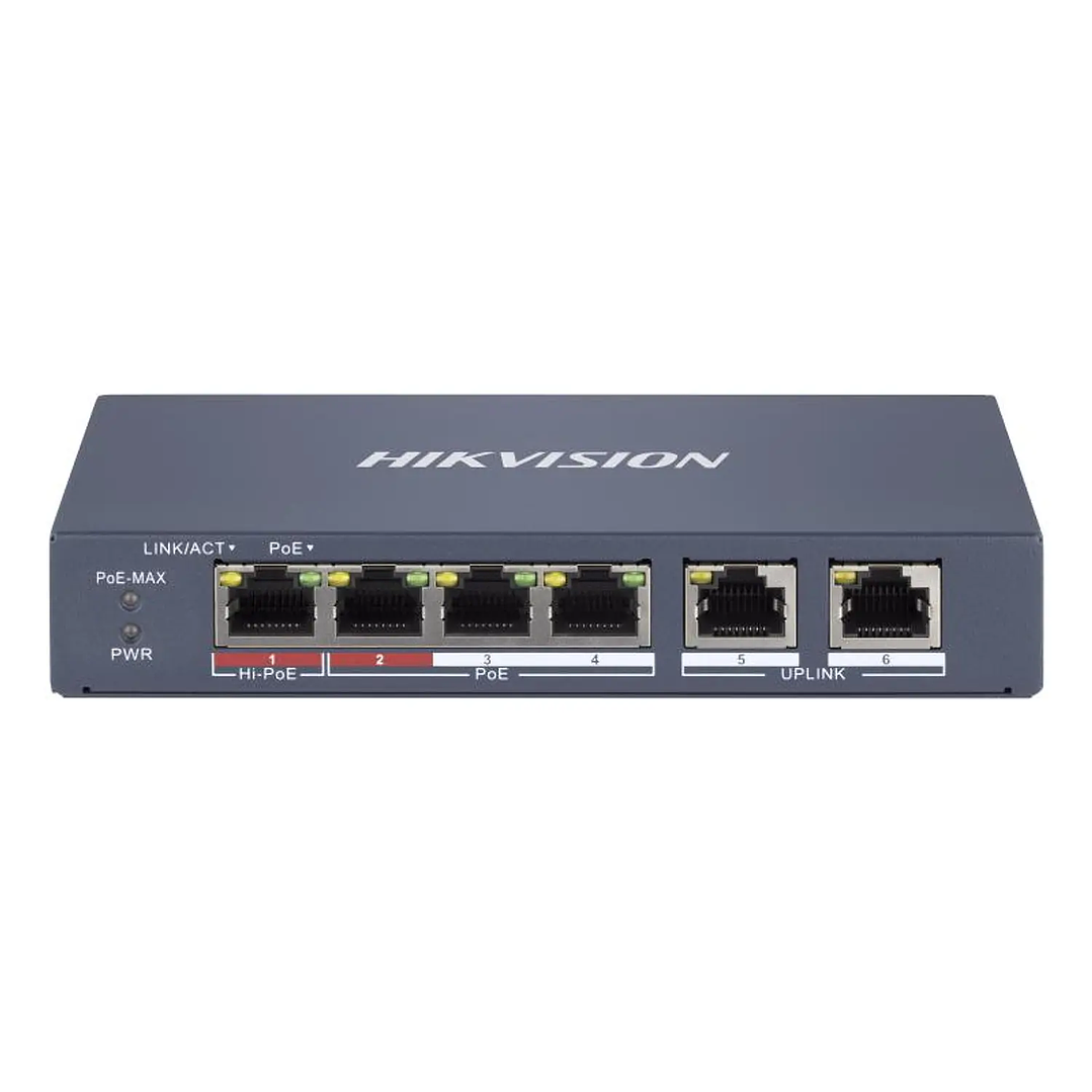 Switch Hikvision PoE+ 4 Puertos Gigabit + 2 Uplink 300m 1