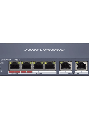 Switch Hikvision PoE+ 4 Puertos Gigabit + 2 Uplink 300m