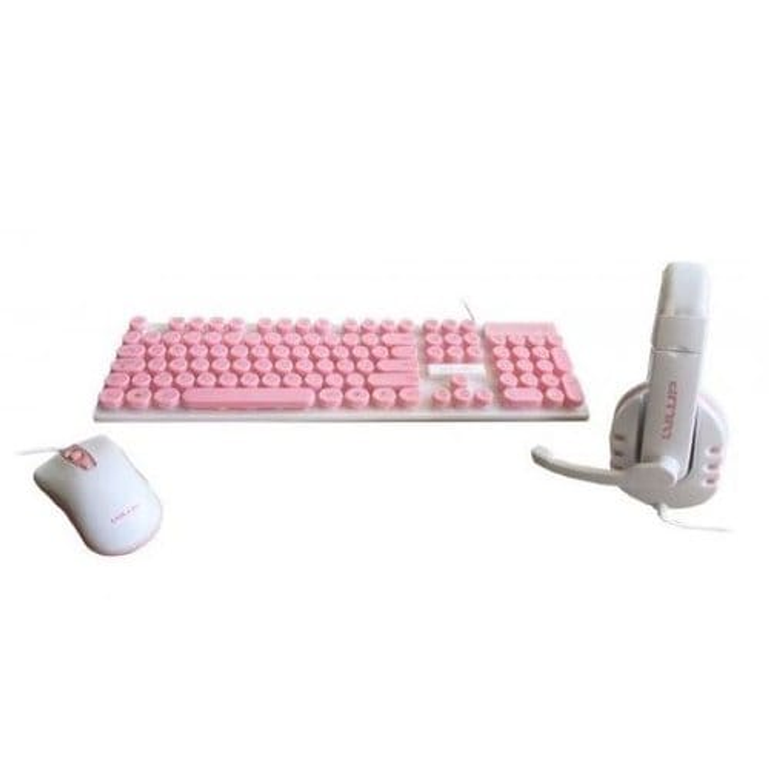 Kit Gamer Teclado Mouse Audífonos Vivitar LED Rosa  2