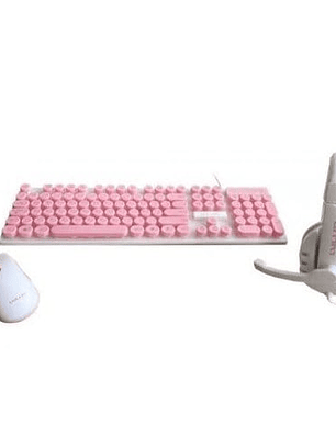 Kit Gamer Teclado Mouse Audífonos Vivitar LED Rosa 