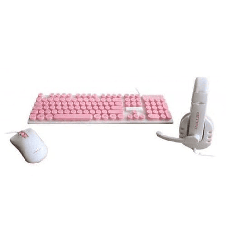 Kit Gamer Teclado Mouse Audífonos Vivitar LED Rosa  2