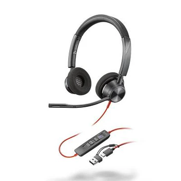 Audífonos HP Poly Blackwire 3320 USB-C Microsoft Teams con Adaptador USB-A 1